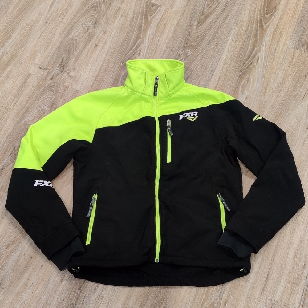 💛🖤💚FXR Women's Black and Neon Green Softshell Jacket size 8💛🖤💚